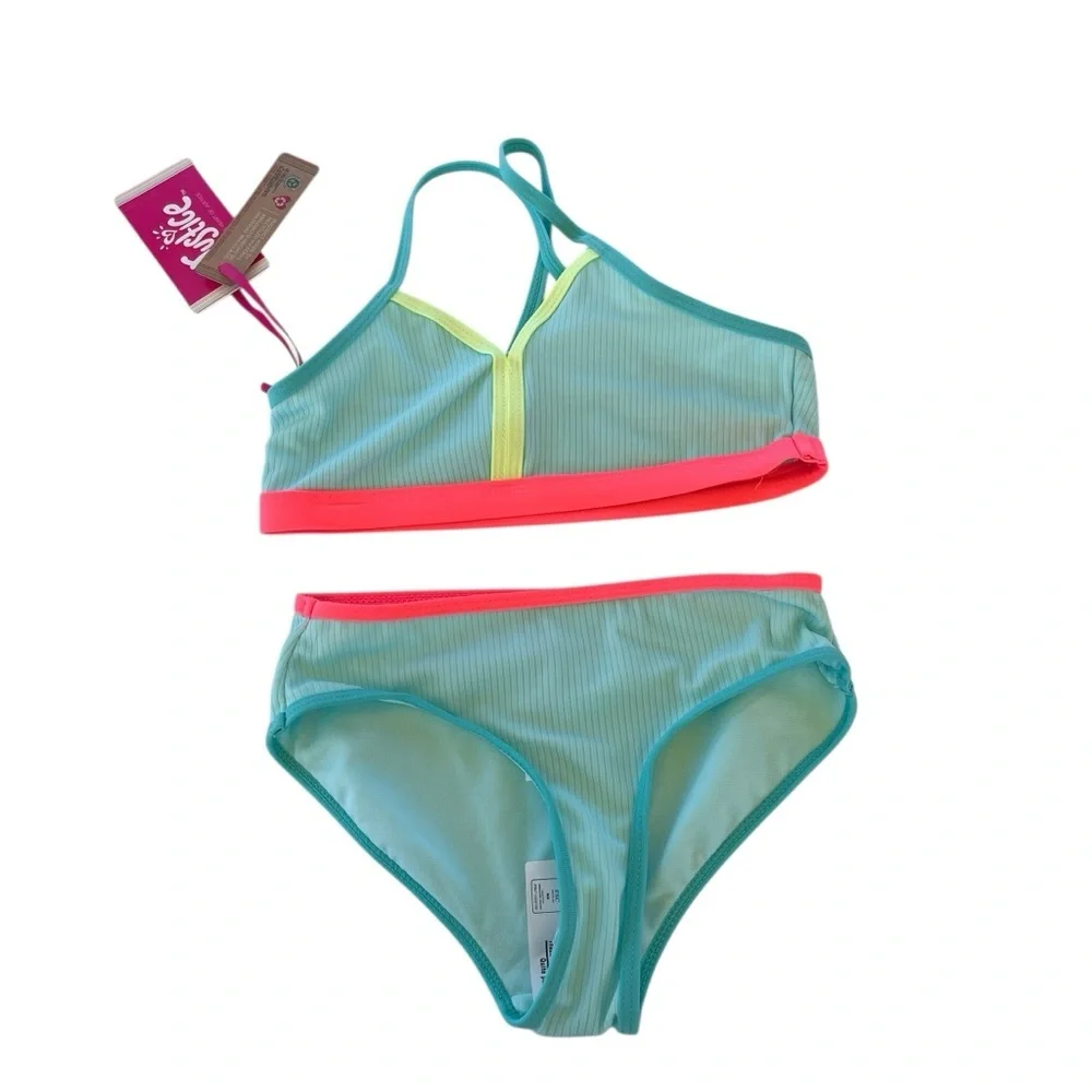 Justice Color Block Ribbed 2 Piece Bikini Girls size S(7/8) or L(12/14) New